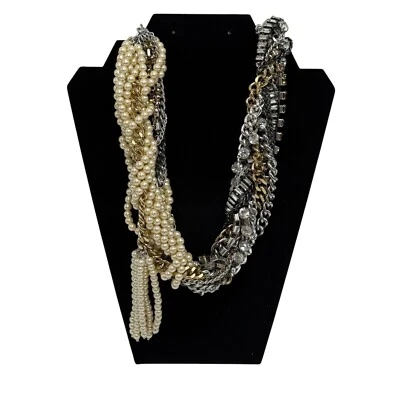 Banana Republic Super Chunky Layered Pearl Crystal Necklace Chain Statement - Image 1 of 4