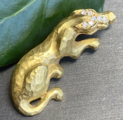 Винтажная ювелирная брошь-пантера с бриллиантами б/у золото 18 карат - Изображение 1 из 4