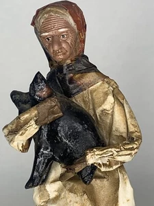 Vtg Handmade Mexican Corn Leaf Paper Mache Folk Art Old Woman & Pig Figure 11” - Picture 1 of 12