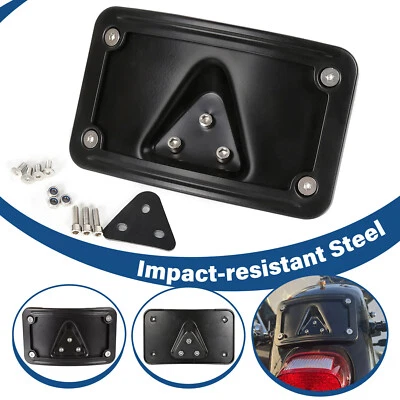 3 Hole Curved Laydown License Plate Mount Bracket w/Frame For Harley Dyna XL - Image 1 of 4