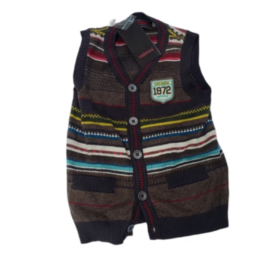 NWT Catimini Kids Boys Children Tank Top Vest Gray Red Yellow Stripe Size 5A 108 - Image 1 of 3
