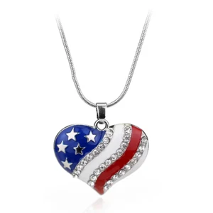 American Flag Heart Patriotic Love Jewelry Pendant Necklace United States - Picture 1 of 5