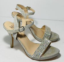 L Lorraine Silver Rhinestone Crystal Evening Heel Sandal Prom Wedding - Size 7.5