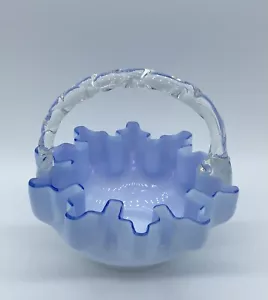 Antique Art Glass Franz Welz Bohemian White Opal Blue Twisted Handle Basket - Picture 1 of 9