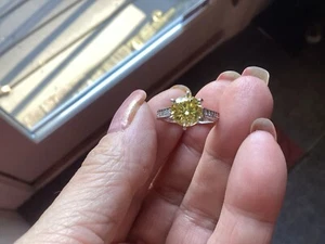 14k Solid WG 2ct 8mm Vivid Yellow Moissanite Engagement Ring. - Picture 1 of 19