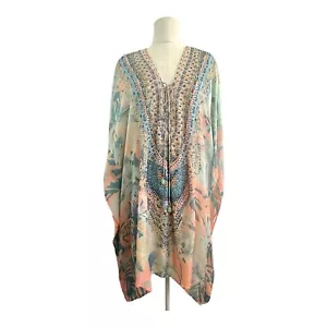 Camilla Size OS 10 12 14 16 S M L XL Peach Aqua Silk Garden Of Dreams Kaftan - Picture 1 of 20