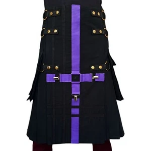 Falda escocesa negra moderna de moda peso pesado nueva hecha a medida talla - Imagen 1 de 5