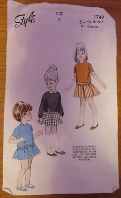 (1960’s) Style 1749 Sewing pattern Girls Child Drop Waist Party Dress Cut age 4 - Image 1 of 4