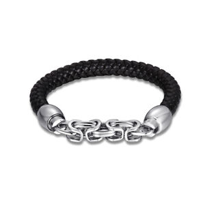 Stainless Steel Leather Bracelet 8 Inches 9MM Magnetic L398