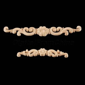 European Style Wood Carved Long Flower Onlay Applique Unpainted Door Wall Décor - Picture 1 of 8