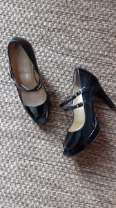 russell & bromley black patent leather strappy platform peep toe heels EU 36.5 - Picture 1 of 12