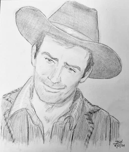 The Virginian PENCIL DRAWING 11X14 James DRURY ORIGINAL PORTRAIT SKETCH - Picture 1 of 1