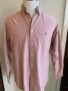 Ralph Lauren Mens Oxford Shirt Button Yarmouth 15.5-33 Light Red Pony Logo EUC - Picture 1 of 8
