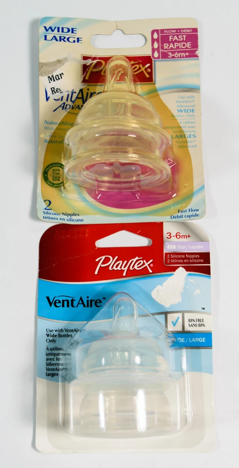 2 pks Playtex VentAire Silicone Bottle Nipples BPA Free 3-6M+ WIDE FAST FLOW = 4 - Image 1 of 1