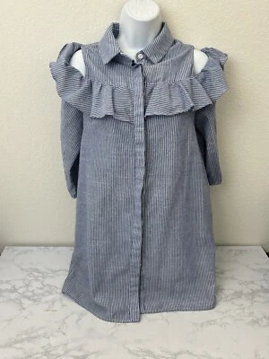 Blusa Agaci feminina listrada azul em camadas M ombro frio botão para baixo Y1 - Imagem 1 de 4