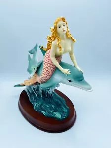 Mermaid Riding Dolphins Sculpture Figurine Resin 8.5” Statue Rare Fantasy Myth - Picture 1 of 12
