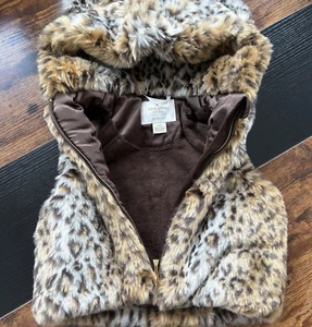 Kate Spade Children's Girls Faux Fur Cheetah Vest w/ Hoodie w/ Ears Size 3 Youth - Picture 1 of 13