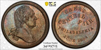 MED017 1864 Great Central Fair, Philadelphia Medalet.  PCGS MS-65BN - Image 1 of 4