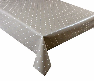 Beige / Taupe Polka Dot Vinyl Tablecloth, Wipe Clean Textile Backed Pvc (72) - Picture 1 of 10