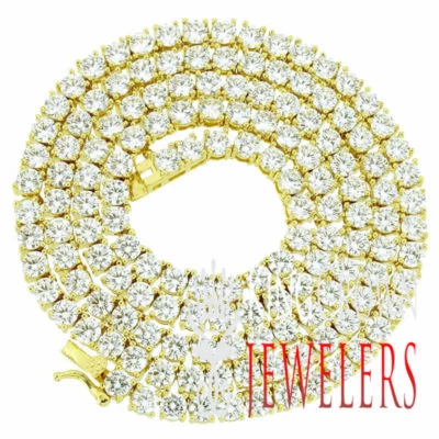 Солитер 4 зубца 1 ряд цепочка теннис ожерелье Lab сделано AAA CZs желтое золото тон - Изображение 1 из 4