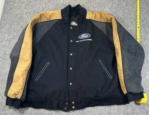 Vintage Ford Mens Suede Leather Bomber Coat Embroidery Jacket Size 2XL - Picture 1 of 5