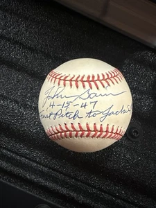 Johnny Sain AUTOGRAPHED Baseball w/ "First Pitch To Jackie Robinson 4-15-47" JSA - Picture 1 of 2