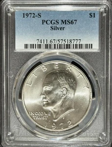 1972 S $1 SILVER DOLLAR EISENHOWER IKE COIN EAGLE REVERSE MINT STATE PCGS MS 67 - Picture 1 of 2