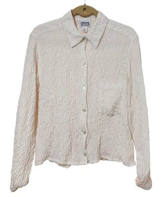 Camisa Blusa Vintage Chico’s Design 100% Seda Arrugada Botón Frontal - Talla 1 Foto 1 de 4
