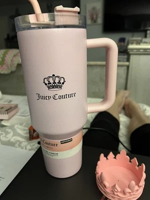Juicy Couture Rosa Brillo Acero Inoxidable 40 OZ Vaso Tapón Incorporado Pajita  Foto 1 de 2