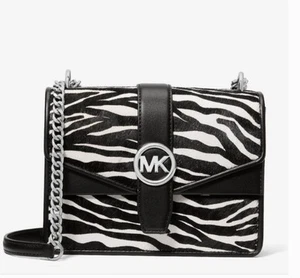 NWT Michael Kors Greenwich Small Zebra Print Crossbody Black White MK SIgnature - Picture 1 of 5