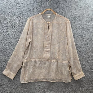 H&M Womens Blouse Top Size EUR 42 Beige Floral Sheer Long Sleeve Drawstring - Picture 1 of 14