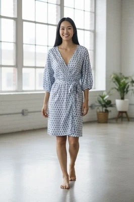 GARNET HILL женщин Med. Вязаный халат с карманами с принтом пейсли богемный рукав епископ  - Изображение 1 из 4