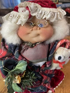 Vintage 15” Handmade Nylon Face Mrs Claus Stuffed Tree Topper Nice Details - Picture 1 of 14