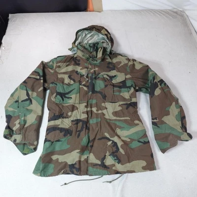 Vintage US Army M-65 Jacket Mens Medium Long Woodland Camo Cold Weather 80s - Image 1 of 4