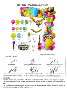 125Pcs 80's 90's Theme Party DIY Balloon Garland Kit neon Balloons - Picture 1 of 2