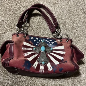 Montana West Distressed rot mit türkis Glitzer Kreuz verdeckte Tragetasche - Bild 1 von 17