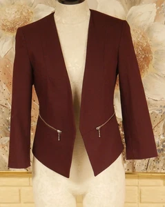 NWT WOMENS EXPRESS SIZE 4 WINE COLORED OPEN POINTED L/S FRONT ZIP POCKETS BLAZER - Picture 1 of 8