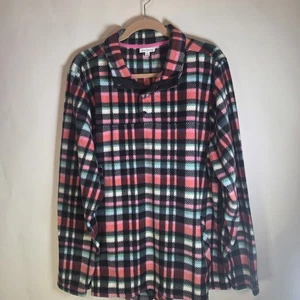 Vera Bradley 3XL Pink Green Black Plaid Stretch Soft Fleece Snap Pullover - Picture 1 of 6