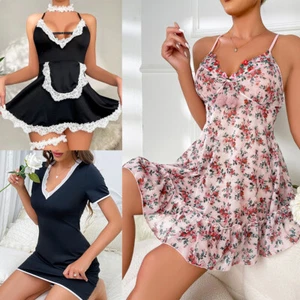 Women's V Neck Sexy Babydoll Dress Sleepwear Chemise Dress Lingerie Nightwear US - Picture 1 of 13