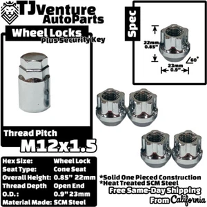 4x Chrome 12x1.5 Anti-Theft Wheel Lock Open End Lug Fit Toyota Lexus Scion Model - Picture 1 of 4