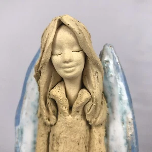 Ceramic Angel Gabrysia Figurine 11" Statue Blue Glazed Wings HAND MADE IN POLAND - Picture 1 of 10