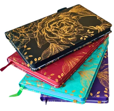 EJRANGE Notebook A5 Lined Hardback Journal Diary Notepad School Ruled Notes - Gold Rose