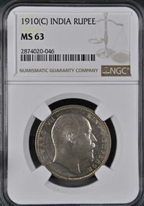 British India 1910(C) Rupee Edward VI NGC MS63 - Picture 1 of 2