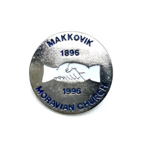 Vintage Moravian Church Makkovik Agreement 1896- 1996 Lapel Pin Silver Enamel - Picture 1 of 4