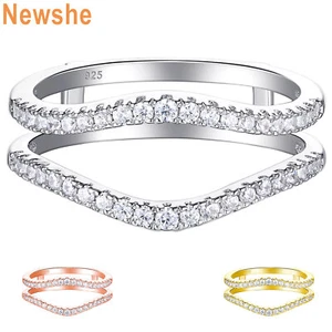 Contour Wedding Band for Women Ring Wrap Guard Enhancer AAAAA CZ Sterling Silver - Picture 1 of 15