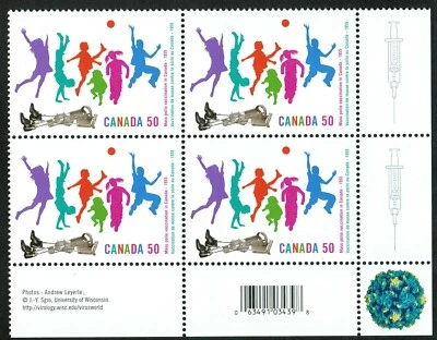 Canada sc#2120 Polio Vaccination: Children Playing, LR Imprint Block, Mint-NH - Image 1 of 2
