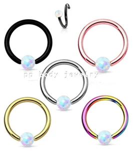 1PC. 14G 3/8" One Side Fixed Opal Ball Captive Bead Ring Earring Labret Septum - Picture 1 of 7