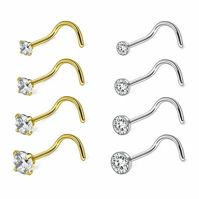 8PCS CZ Ear Nose Screw Studs Rings Body Piercing Jewelry Surgical Steel 18G Gift - Image 1 of 4