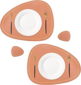Faux Leather Round Placemats for Dining Table Set of 2, Washable Waterproof - Picture 1 of 7