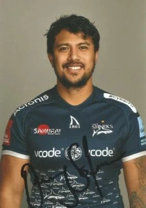SALE SHARKS RUGBY UNION: DENNY SOLOMONA SIGNED 6x4 PORTRAIT PHOTO+COA - Picture 1 of 1